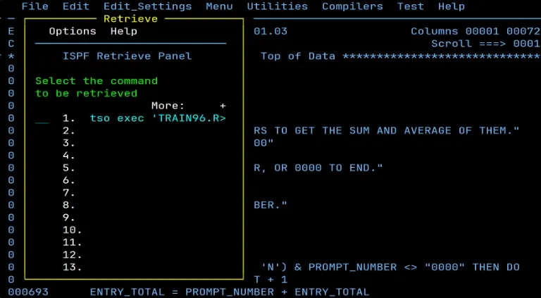 The retrieve panel showing a long command