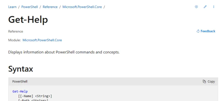 Online documentation for the Get-Help commandlet.